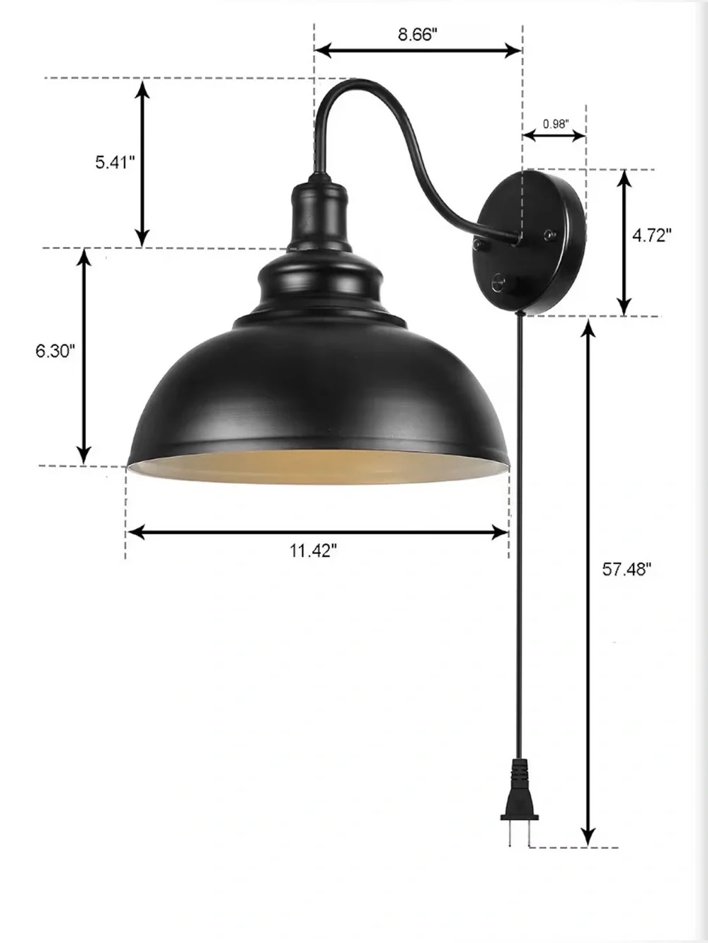 Gooseneck Wall Lamp Black Industrial Vintage Farmhouse Wall Sconce